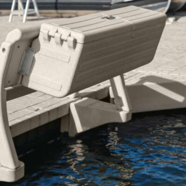 Wave Armor Dock Bench Box mounted to 5-foot bench on dock