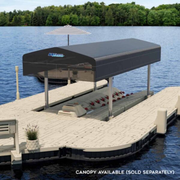Wave Armor Pro 8 Boat Port with optional black canopy installed