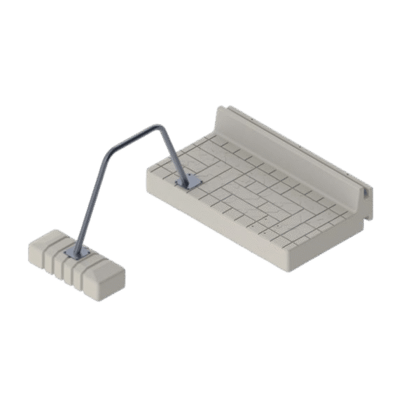 Kayak Assist Kit mounted to Wave Dock Step Down Section with aluminum rail and float