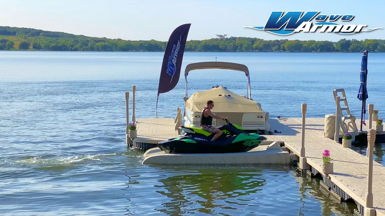 Rider driving a jet ski onto a Wave Armor PWC port, the everyday use of a Pro Inline port