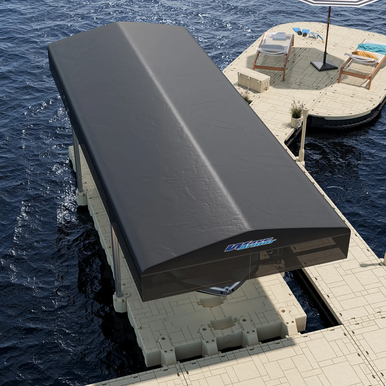 Wave Armor ProTectR canopy installed over a boat port